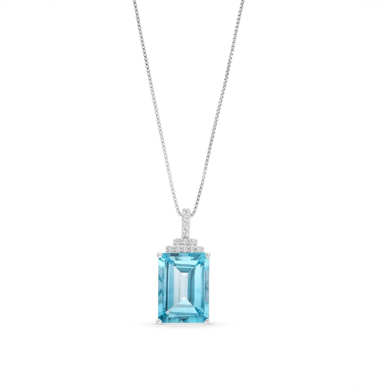 Emerald-Cut Blue Topaz and White Lab-Created Sapphire Pendant in Sterling Silver