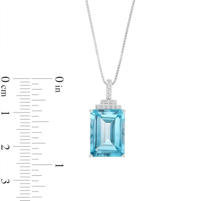 Emerald-Cut Blue Topaz and White Lab-Created Sapphire Pendant in Sterling Silver