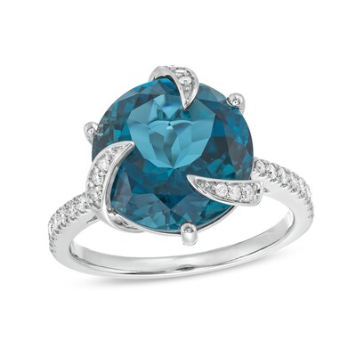 EFFY™ Collection London Blue Topaz and CT. T.W. Diamond Swirl Ring in 14K White Gold