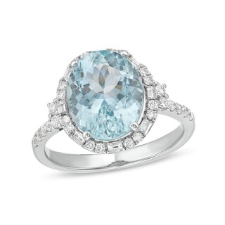 EFFY™ Collection Oval Aquamarine and 0.45 CT. T.W. Diamond Frame Ring in 14K White Gold