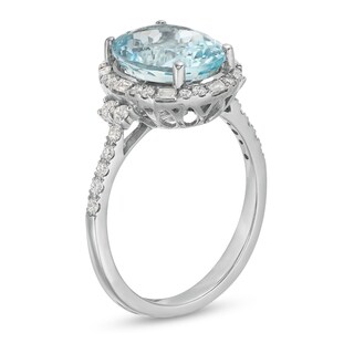 EFFY™ Collection Oval Aquamarine and 0.45 CT. T.W. Diamond Frame Ring in 14K White Gold