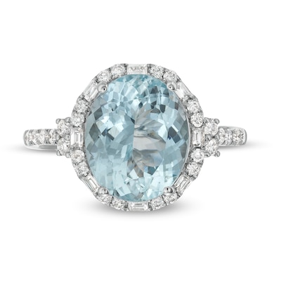 EFFY™ Collection Oval Aquamarine and 0.45 CT. T.W. Diamond Frame Ring in 14K White Gold