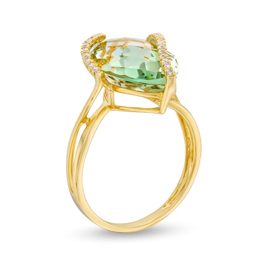 EFFY™ Collection Marquise Green Amethyst and 0.085 CT. T.W. Diamond Swirl Ring in 14K Gold