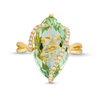 EFFY™ Collection Marquise Green Amethyst and 0.085 CT. T.W. Diamond Swirl Ring in 14K Gold