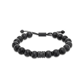 Men's Onyx Bead Adjustable Bracelet with Black Ion-Plated Stainless Steel