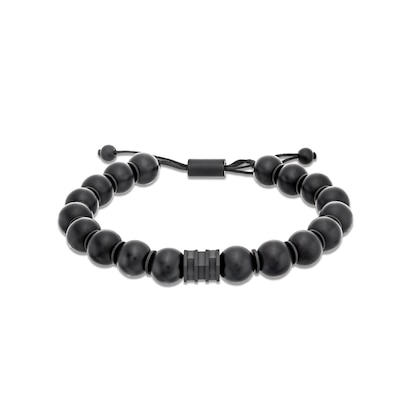 Men's Onyx Bead Adjustable Bracelet with Black Ion-Plated Stainless Steel