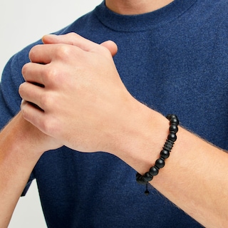 Men's Onyx Bead Adjustable Bracelet with Black Ion-Plated Stainless Steel