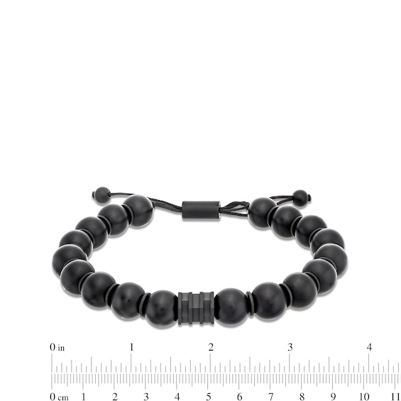 Men's Onyx Bead Adjustable Bracelet with Black Ion-Plated Stainless Steel