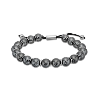 Men's Hematite Bead Adjustable Bracelet with Stainless Steel