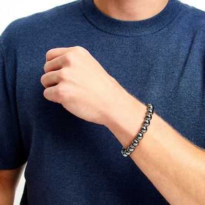 Men's Hematite Bead Adjustable Bracelet with Stainless Steel