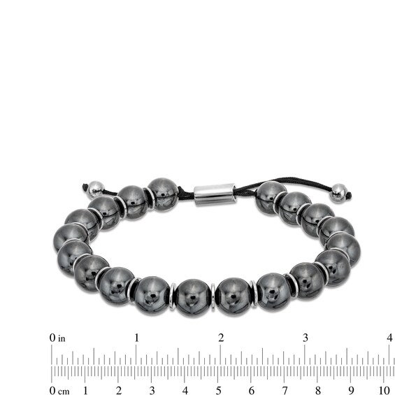 Men's Hematite Bead Adjustable Bracelet with Stainless Steel