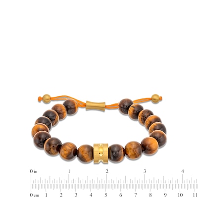 Men's Tiger's Eye Bead Adjustable Bracelet with Yellow Ion-Plated Stainless Steel