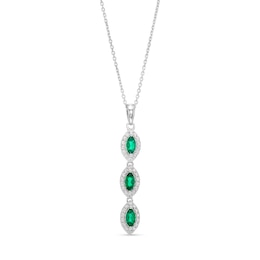 Marquise Lab-Created Emerald and White Lab-Created Sapphire Drop Pendant in Sterling Silver