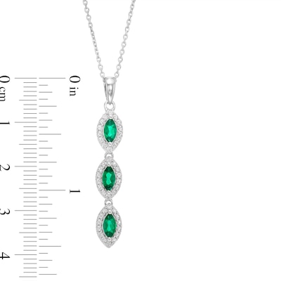 Marquise Lab-Created Emerald and White Lab-Created Sapphire Drop Pendant in Sterling Silver