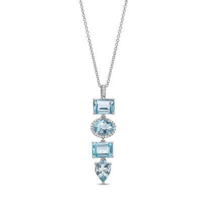 EFFY™ Collection Multi-Shape Aquamarine and 0.085 CT. T.W. Diamond Linear Pendant 14K White Gold