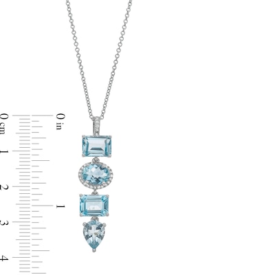 EFFY™ Collection Multi-Shape Aquamarine and 0.085 CT. T.W. Diamond Linear Pendant 14K White Gold