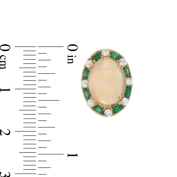 EFFY™ Collection Oval Opal, Emerald and 0.37 CT. T.W. Diamond Frame Earrings in 14K Gold