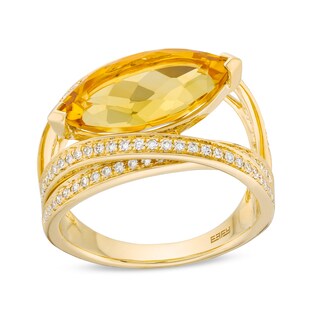 EFFY™ Collection Marquise-Cut Yellow Quartz Amethyst and 0.29 CT. T.W. Diamond Ring in 14K Gold