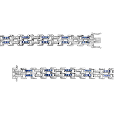 Men's Blue Sapphire and 1.50 CT. T.W. Diamond Link Bracelet in Sterling Silver