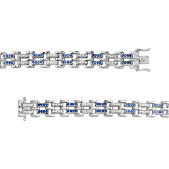 Men's Blue Sapphire and 1.50 CT. T.W. Diamond Link Bracelet in Sterling Silver