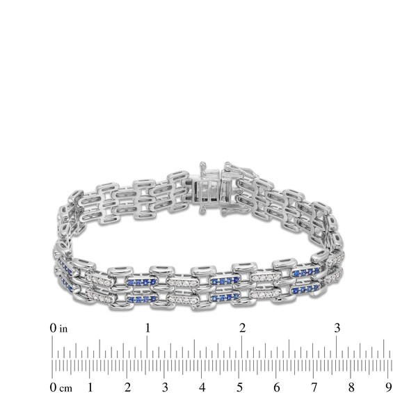 Men's Blue Sapphire and 1.50 CT. T.W. Diamond Link Bracelet in Sterling Silver