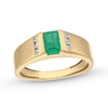 Thumbnail Image 0 of Men's Emerald-Cut Emerald and 0.12 CT. T.W. Diamond Collar Ring in 10K Gold