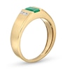 Thumbnail Image 2 of Men's Emerald-Cut Emerald and 0.12 CT. T.W. Diamond Collar Ring in 10K Gold