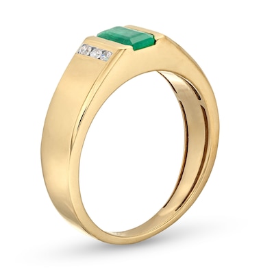 Men's Emerald-Cut Emerald and 0.12 CT. T.W. Diamond Collar Ring in 10K Gold