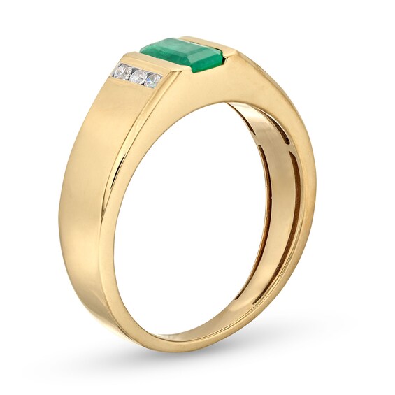 Men's Emerald-Cut Emerald and 0.12 CT. T.W. Diamond Collar Ring in 10K Gold