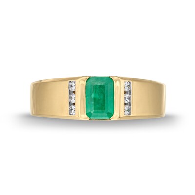 Men's Emerald-Cut Emerald and 0.12 CT. T.W. Diamond Collar Ring in 10K Gold