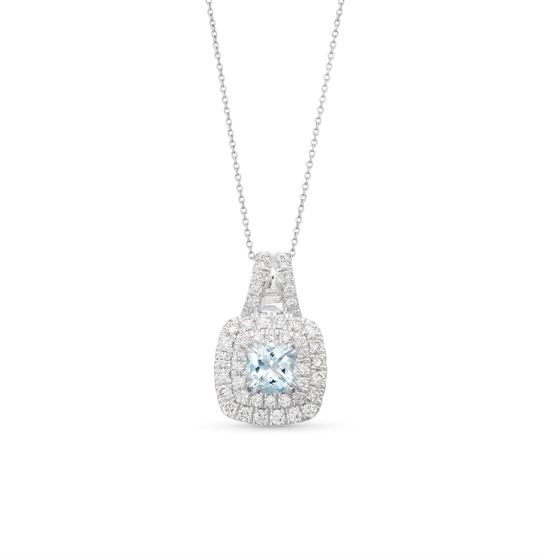 1.25 CT. T.W. Certified Lab-Created Diamond and Aquamarine Frame Pendant in 10K White Gold (F/SI2)|Peoples Jewellers
