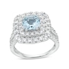 Thumbnail Image 0 of Aquamarine and 1.50 CT. T.W. Certified Lab-Created Diamond Cushion Frame Ring in 10K White Gold (F/SI2)