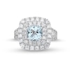 Thumbnail Image 3 of Aquamarine and 1.50 CT. T.W. Certified Lab-Created Diamond Cushion Frame Ring in 10K White Gold (F/SI2)