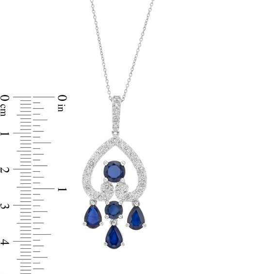 1.00 CT. T.W. Certified Lab-Created Diamond and Sapphire Chandelier Pendant in 10K White Gold (F/SI2)