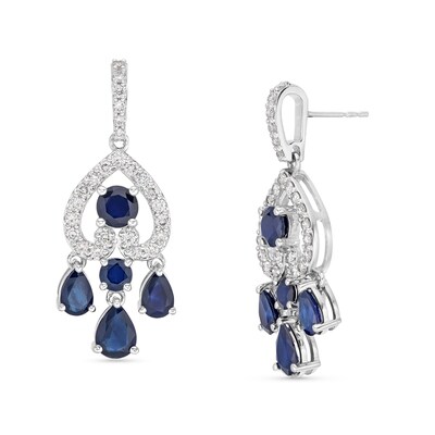 1.00 CT. T.W. Certified Lab-Created Diamond and Sapphire Chandelier Earrings in 10K White Gold (F/SI2)