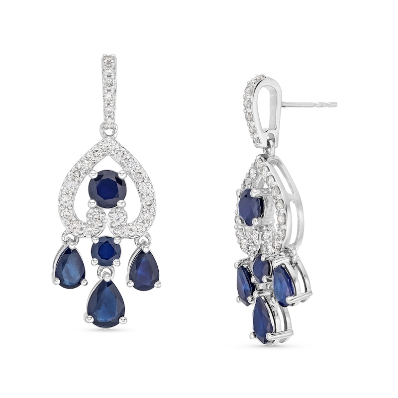 1.00 CT. T.W. Certified Lab-Created Diamond and Sapphire Chandelier Earrings in 10K White Gold (F/SI2)|Peoples Jewellers