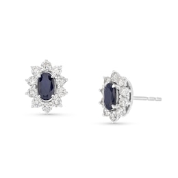 0.50 CT. T.W. Certified Lab-Created Diamond and Sapphire Frame Stud Earrings in 14K White Gold (F/SI2)