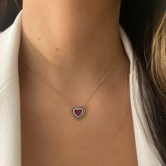 Le Vian® Passion Ruby™ and 0.38 CT. T.W. Diamond Heart Pendant in 14K Strawberry Gold™