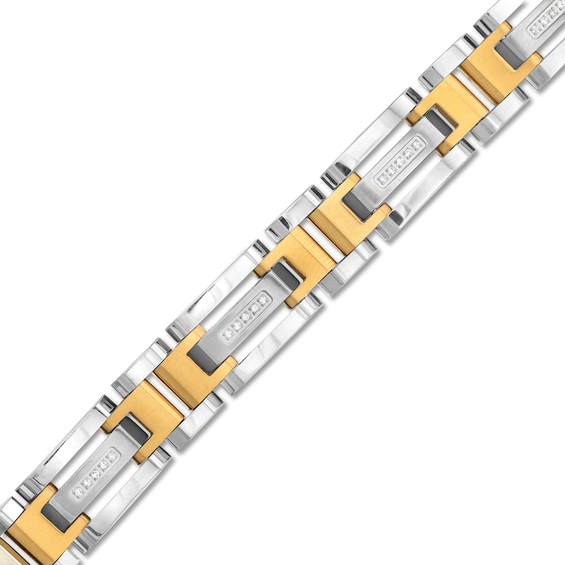 Men's 0.15 CT. T.W. Diamond Link Bracelet in Stainless Steel with Yellow Ion-Plate - 8.5"|Peoples Jewellers