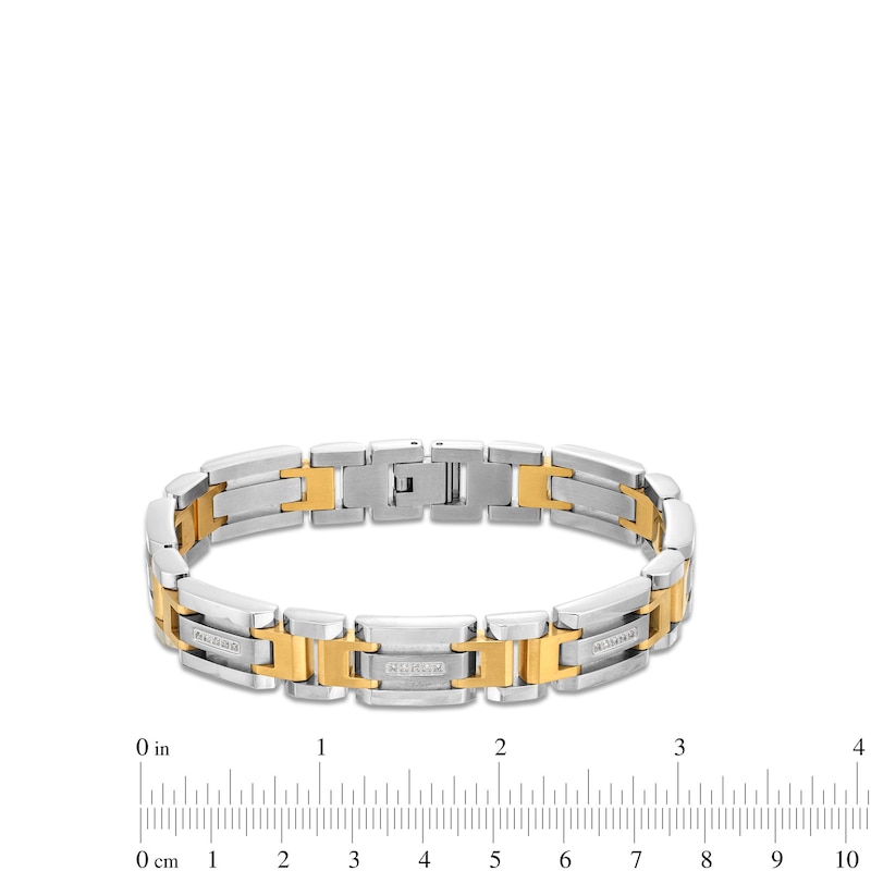 Men's 0.15 CT. T.W. Diamond Link Bracelet in Stainless Steel with Yellow Ion-Plate - 8.5"