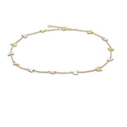 Butterfly Station Anklet in Solid 10K Two Tone Gold - 9.5&quot;