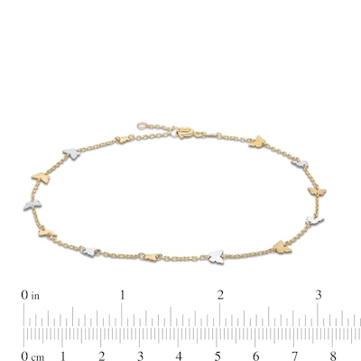 Butterfly Station Anklet in Solid 10K Two Tone Gold - 9.5"