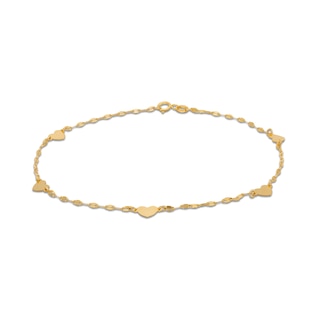 Heart Station Anklet in Solid 10K Gold - 9.5"