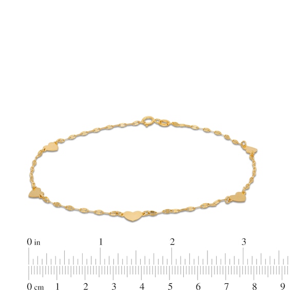 Heart Station Anklet in Solid 10K Gold - 9.5"