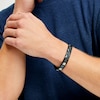 Men's Square Blue Carbon Fibre Link Bracelet in Stainless Steel with Black Ion-Plate