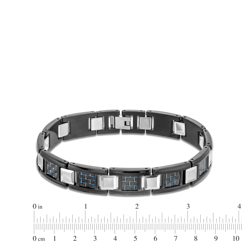 Men's Square Blue Carbon Fibre Link Bracelet in Stainless Steel with Black Ion-Plate|Peoples Jewellers
