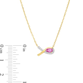 Pink Lab-Created Sapphire and Diamond Accent Awareness Ribbon Necklace in 10K Gold