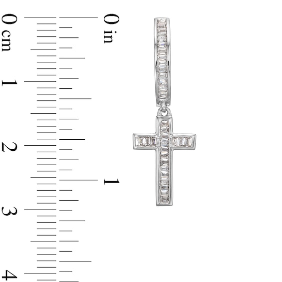 Men's 0.40 CT. T.W. Baguette Diamond Cross Dangle Hoop Earrings in 10K White Gold