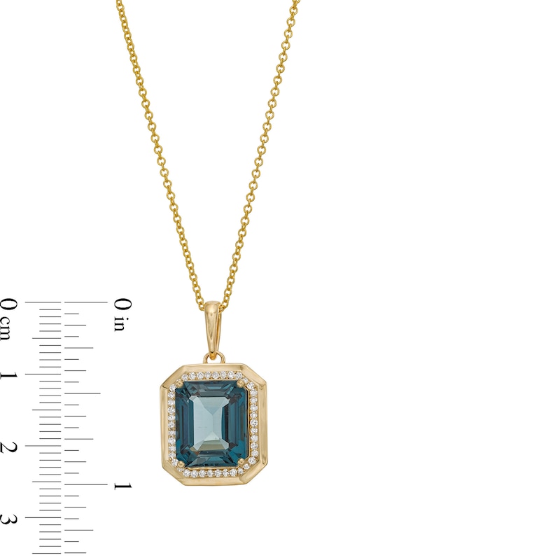 EFFY™ Collection London Blue Topaz and 0.14 CT. T.W. Diamond Frame Pendant 14K Gold|Peoples Jewellers
