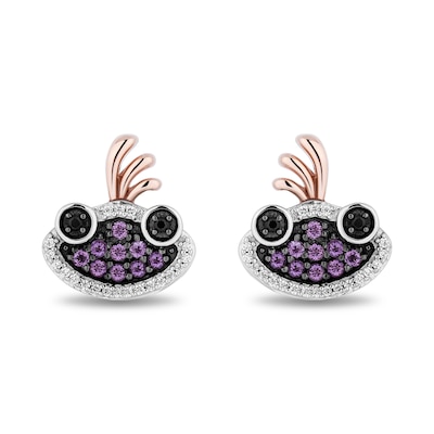 Disney Treasures Monsters, Inc. 0.10 CT. T.W. Black and White Diamond and Amethyst Randall Boggs Stud Earrings in Sterling Silver